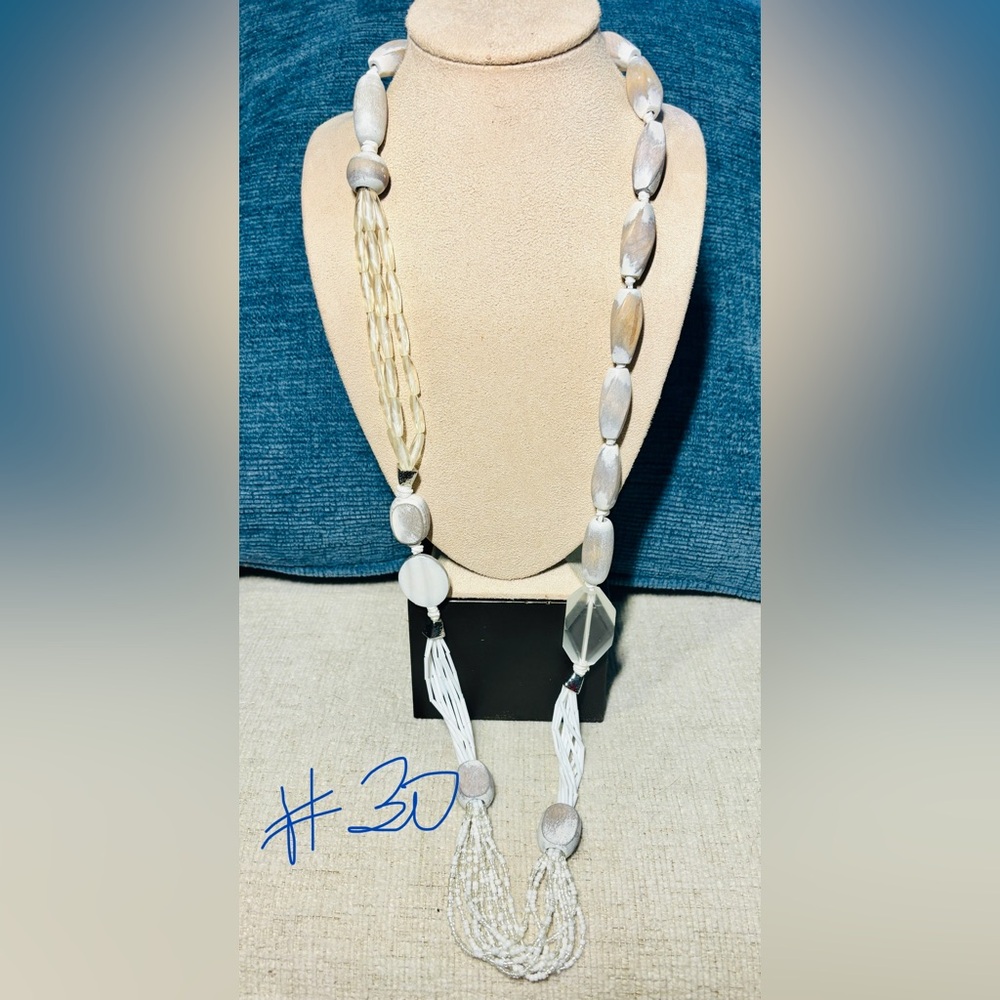 Chicos Elegant White Beaded Necklace